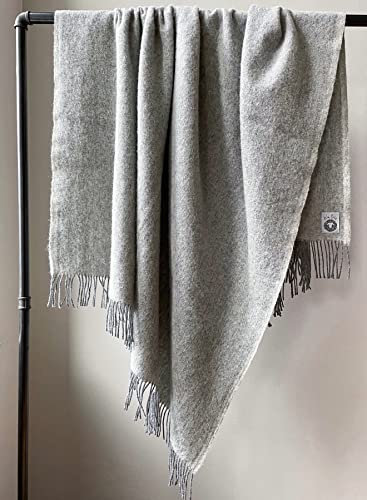 JOWOLLINA Wolldecke Plaid mit Fransen 100% Schurwolle (130x200 cm, Uni Anthrazit Melange)