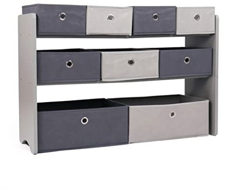 Humble Crew Inspire Large Toy Storage Organiser for Children, with 9 Collapsible Fabric Storage Bins, Ideal for Storing Toys, Games, Books and Craft Supplies - Grey