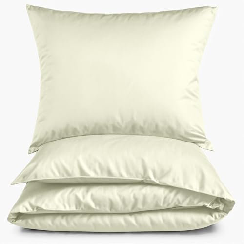Carpe Sonno Mako Satin Bettwäsche 135 x 200 cm Creme Beige - Hotelbettwäsche aus 100% Baumwolle robuster Reißverschluss - Hotel Bettgarnitur Set 2teilig Bettzeug mit 1 Kopfkissenbezug 80 x 80 cm
