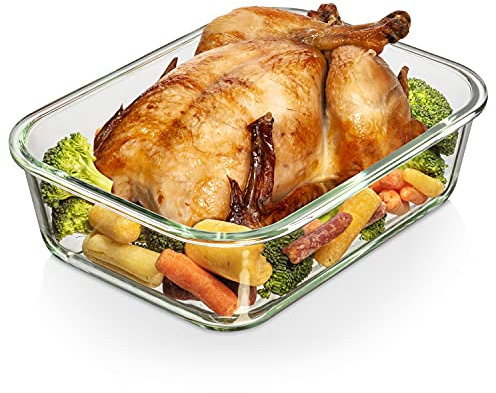 Razab Lot de 11 grandes boîtes de conservation alimentaire en verre avec couvercles, anti-fuite, sans BPA, idéales pour la cuisson, les cocottes et les restes – Passe au four, au congélateur et au