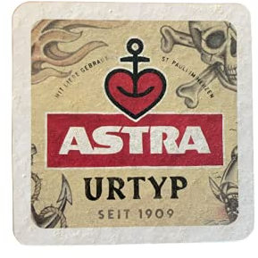 ASTRA Bier Naturstein Untersetzer Bieruntersetzer Bierdeckel mit Original Astra-Etiketten, Geschenkidee aus St. Pauli (Urtyp)