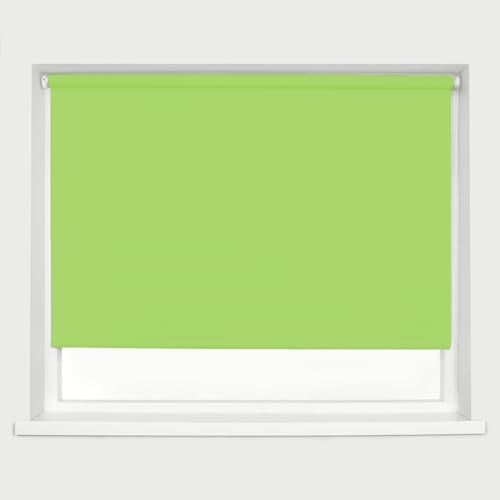 Lime Green Blackout Roller Blind Metal Fittings Trimmable UV Protection Thermal Properties Premium Fabric Home Office Bedroom Kids Room Child Safe Easy Fit Green 240cm Width x 160cm Drop
