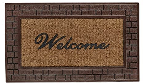 Relaxdays Fußmatte Welcome, 45 x 75 cm, Fußabtreter Gummi & Kokos, rutschfest, Türvorleger innen & außen, braun/Natur