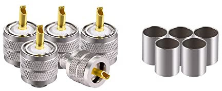 Vecys 5PCS PL-259 UHF Conectores Macho50 Ohm PL259 Enchufe Macho Soldadura Crimp RF Adaptador Conector Coaxial para RG-8 RG-213 VLMR-400 RG8x RG59 Cable Coaxial CompatibleCon Radioaficionado