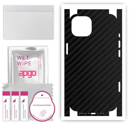 apgo Rückseite + Seiten Schutzfolie, Skin, kompatibel mit Apple iPhone 13, Hinten Displayschutzfolie aus Vinylfolie, Kratzfest, einfache Montage - Schwarzer Kohlenstoff