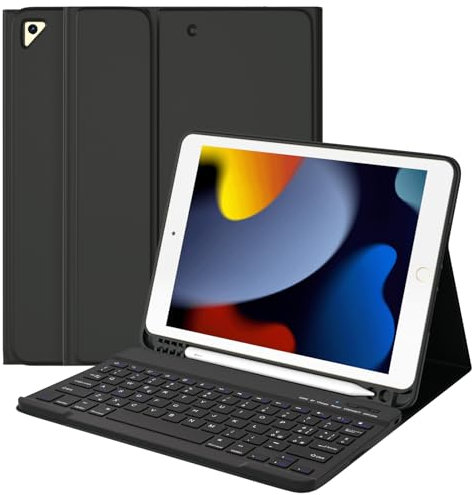 TQQ Custodia Tastiera per iPad (9a, 8a e 7a generazione), Cover con Italiano Tastiera QWERTY, per iPad 10.2, iPad Pro 10.5, iPad Air 3