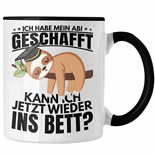 Trendation - Abi 2025 Geschenk Abschluss Abitur Tasse Faultier Abifeier Geschenkidee (Schwarz)