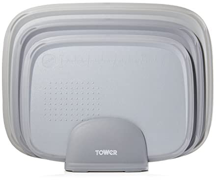 Tower T847035 3pce Nesting Chopping Board Set with Ruler and Grater, Grey