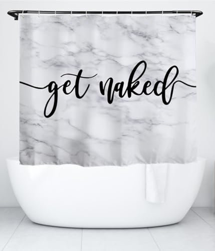 goodbath Get Naked Rideau de douche en marbre imperméable et anti-moisissure pour salle de bain Blanc/noir 180 x 150 cm