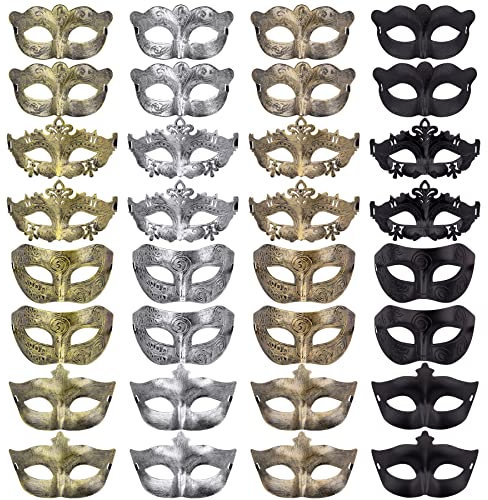 FEQO 32 Stück Maskerade Venezianische Maske Vintage Antik Masken Retro Maskerade Masken für Männer Frauen Karnevals Halloween Kostüm Party