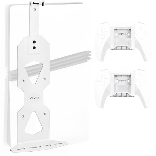 VIVO Staffa di montaggio a parete in acciaio progettata per console di gioco PS5, display verticale per PlayStation 5, design aperto, 2 supporti per controller, bianco, MOUNT-PS5W