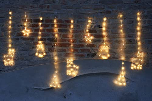 Gartenpirat LED Lichterkette Vorhang Rehe Bäume Glocken Sterne 173 LED warmweiß 5 x 38 x 32 cm mit Fernbedienung Timer-Funktion 8 Programme Weihnachtsbeleuchtung warmweiß innen außen