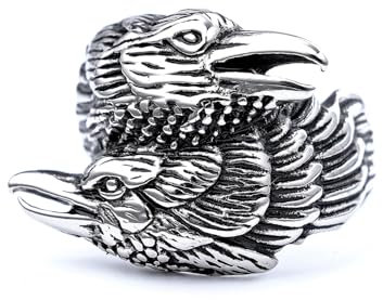 Rabenring für Männer, nordischer Wikinger-Rabenring, keltischer Odin-Raben-Totemamulettring, Vintage-Krähenpaar-Ring, Punk-Tiervogelschmuckgeschenk für Männer Jungen (17.3)
