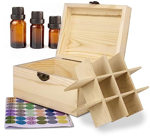 Essential Oil Storage Box Wooden Essential Oils Display Organizer 12 Slots Stand Holder for 5 to 15 ml Bottles Nail Polish Collection