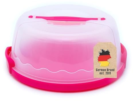 Intirilife Transportbox Behälter für Kuchen und Torten aus Kunststoff in Pink - 29.8 x 28.8 x 13.2 cm - Runder Transportbehälter Kuchenbehälter Tortenhaube mit Klickverschluss Kuchenbox mit Tragegriff