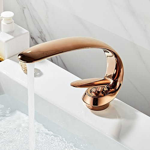 ZYCDP Mitigeur Lavabo Salle de Bain Or Rose Robinetterie Monotrou Mitigeur Lavabo Robinetterie en Laiton Eau Chaude et Froide Disponible
