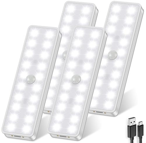 LADYSONS Motion Sensor Cabinet Light, 9000K Wireless Rechargeable Battery Powered Night Light with 20 LEDs, Stick Anywhere for Closet, Kitchen, Wardrobe
