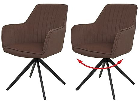 Mendler 2er-Set Esszimmerstuhl HWC-L79, Küchenstuhl Lehnstuhl Stuhl Armlehnen, drehbar Auto-Position Stoff/Textil - braun