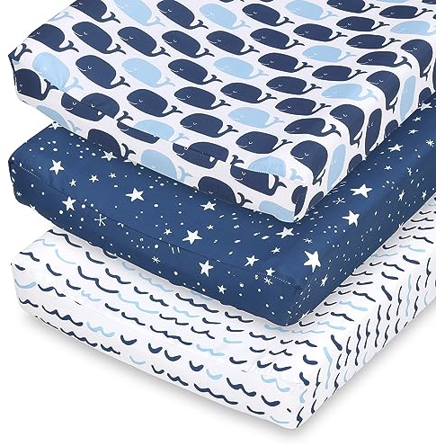 The Peanutshell Baby Girl or Boy Changing Pad Covers Set of 3 - Ultra Soft Baby Changing Pad Cover - Fits Standard Changing Table Pads, Durable, Machine Washable Sheets - Nautical Whale
