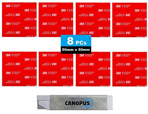 CANOPUS 3M Ruban Adhésif Double Face Extra Fort Carre 3M VHB 5952, 8 PCs (50mm x 50mm), Étanche 3M Double Face Extra Fort, Tampon Adhésif Double Face Robuste Pour Automobile, Intérieur, Extérieur