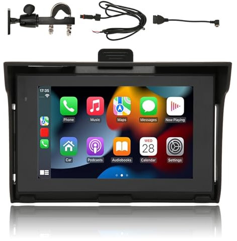 5 Zoll Motorrad GPS Navigationsgerät mit CarPlay, MirrorLink, Android Auto, IP67 Wasserdichter Touchscreen Autovideoplayer für Motorräder, Dual Bluetooth Verbindung, Motorcycle MP5 Player