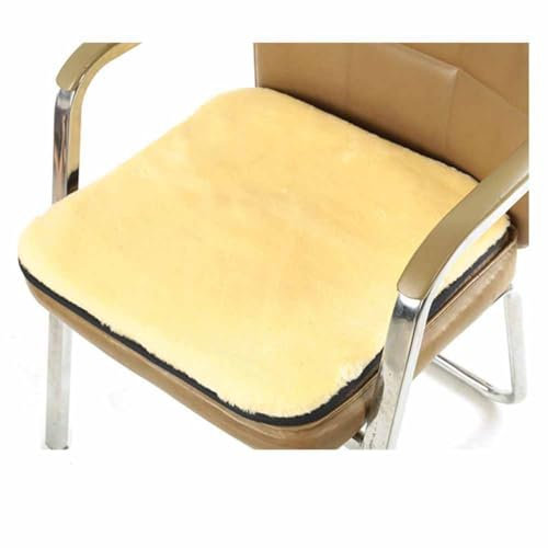 SHTGOI Kunstfell Sitzkissen Quadratisch Stuhlauflage Weich Plüsch Sitzauflage Dekorative Sitzauflage mit Bindeband Rutschfestes Warm Sitzpolster für Esszimmerstuhl,Bürostuhl,Auto 30 * 30cm Beige