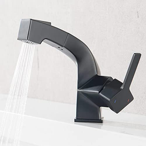 Rubinetti, Rubinetto per lavabo con doccetta estraibile, Rubinetti per lavabo Bagno Rubinetto per lavabo estraibile in ottone per acqua calda e fredda