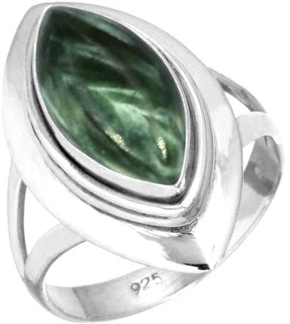Jeweloporium Grün Real Russischer Seraphinit 925 Silber Ringe für Frauen Edelstein Cocktail Silber Ringe Größe 60(19.1) Weihnachten - Geschenk viktorianisch Schmuck