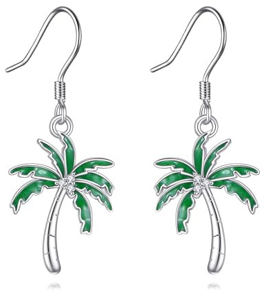 URONE Palm Tree Earrings 925 Sterling Silver Palm Tree Dangle Earrings Tropical Jewellery for Women