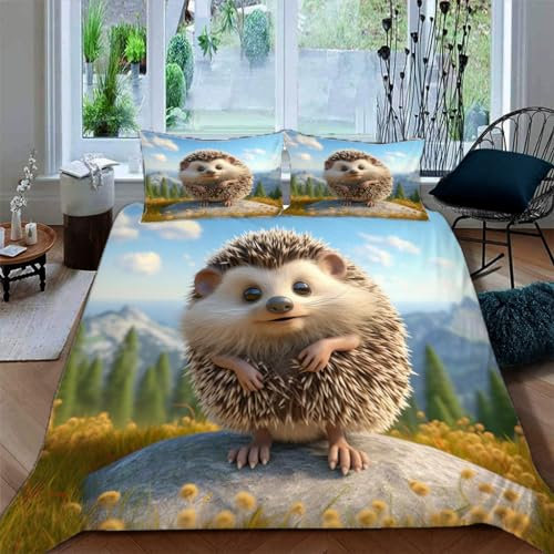 Ruiqieor Bettwäsche 135x200cm,Cartoon Igel Motiv Bettwäsche Set 3teilig,1 Bettbezug+2 Kissenbezug 80x80 cm,3D Tier gedruckte Kinder Bettwäsche(#7)