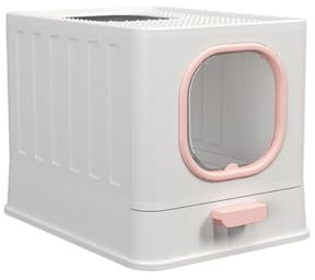 Purzen Vollständig geschlossene Katzentoilette, große, zusammenklappbare, geruchs- und spritzwassergeschützte Katzentoilette,Rosa
