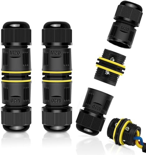 Waterproof Electrical Cable Connector,NineLeaf 3PK 3-PIN M20 Extension Electrical Cable Protector for Cable Diameter Ø5-12mm,Outdoor Power Cable Connector Joint for Garden,Water Pond Lights