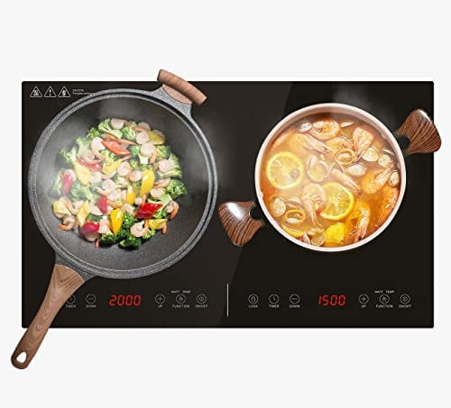 Panana Double Induction Hob, 2 Zones, Induction Heating, Tempered Glass, 3500W, 1750W per Zone, 2 Independent Controls, Adjustable Temperature, 99 Min Timer, Safety Lock