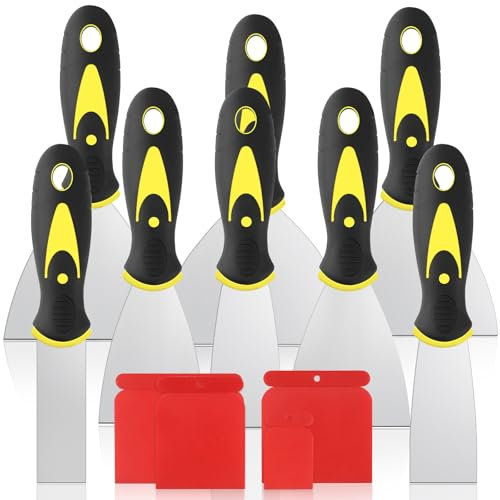 Raxfekro 8 pezzi set di coltelli per stucco, coltello per stucco in acciaio inox con manico in plastica, set di spatole per pittura, spatola per stucco per raschiare le pareti e rimuovere la carta da