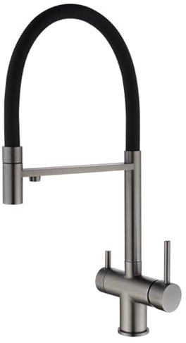 XJTNLB Robinet de Cuisine 3 Voies avec Douchette Extensible, Mitigeur 3 en 1 Robinet Osmoseur 3 Voies Mitigeur Evier Cuisine Double Poignée Mitigeur 3 en 1 Robinet Evier de Cuisine Gris Pistolet