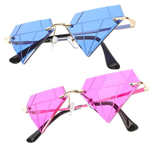 VALICLUD 2 Stück Randlose Party Sonnenbrillen Mit Diamantförmigen Gläsern Goldener Rahmen Leicht Für Damen Und Herren Originelles Party Zubehör