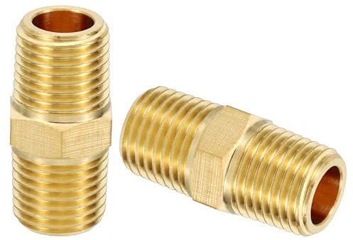 PATIKIL Brass Nipple Pipe Fittings, 2Pcs 1/4 BSPT x 1/4 NPT Male Thread Hex Tubing Coupler Adapter Connector for Plumbing Water Line Connection Couplings