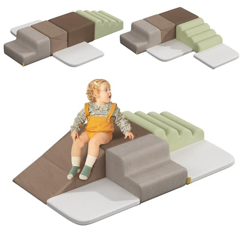 BanaSuper Schaumstoff Bausteine für Kinder, Softbausteine XXL, EN71-zertifiziert, Kinder Montessori Spielzeug, Waschbare Hülle für Indoor-Spaß, Baby Soft Play Set für Zuhause & Kita, Grau