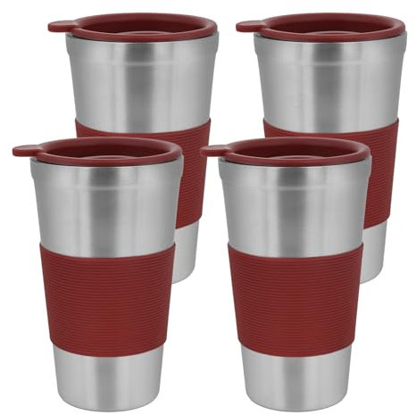 Adorila Vasos de acero inoxidable de 16.5 onzas con tapas, vasos de metal reutilizables con mangas, vaso de agua de doble pared a prueba de derrames para bebidas frías y calientes