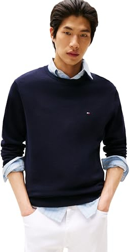 Tommy Hilfiger Men's Cotton Solid Crewneck Sweater Lightweight Pullover, Also Available in Big & Tall Sweater (Pack of 1)