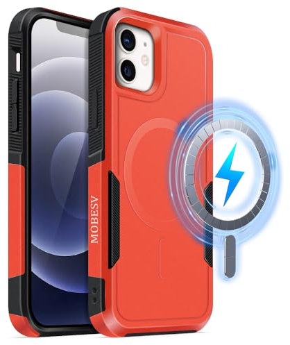 MOBESV Magnetisch Hülle für iPhone 12 / iPhone 12 Pro 6,1 Zoll, Handyhülle kompatibel mit MagSafe, Matte Stoßfeste Cover, Orange