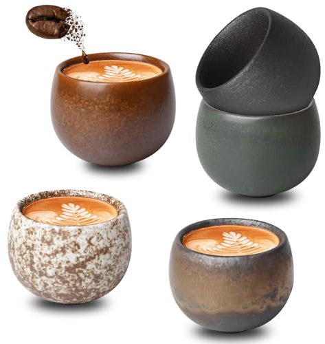 5er Espressotassen Set Timeout Mini, 5 x 50 ml Dickwandig Tassen aus Steingut, Handgefertigt Porzellan Kaffeetassen set Geschenk in modernem Design Geschenk Spülmaschinenfest Mokka Tee Sake