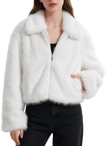 Amazhiyu Womens Faux Fur Coat-Winter Plush Zip-Up Winter Jacket with Pocket | Winter Lapels Fluffy Long Sleeve Warm Coat