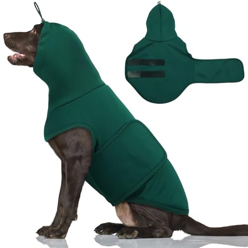 Hjumarayan Hundepullover mit Hoher Kragen, Beruhigungsweste für Hunde, Anti Stress Weste mit Ohrenschutz, Dehnbarer Hundejacke Bequemer Hundeweste für Feuerwerk Donner Sirenen, Dunkelgrün XL