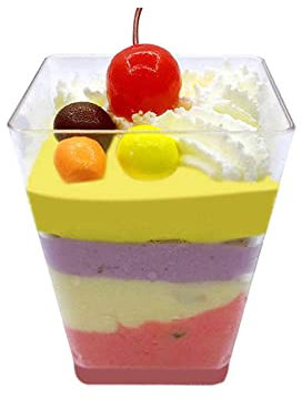 CROWNSHOP 50PC Dessert Cups 2oz/60ml Mini Square Dessert Cups Plastic Cube Clear Sample Shot Party Decor Small Reusable for Desserts Pudding Mousse Party