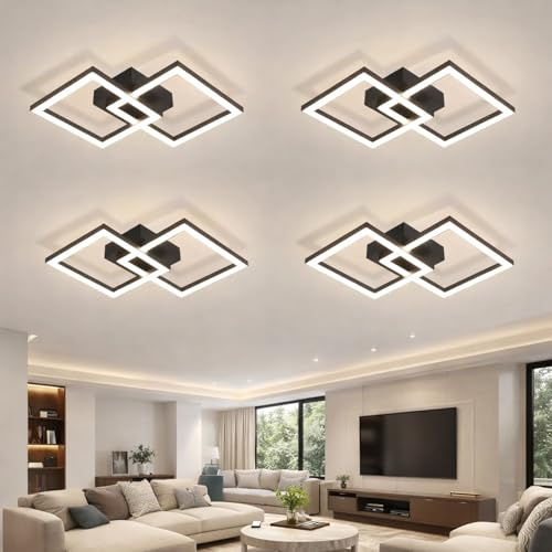 Homefire Deckenlampe LED Deckenleuchte Küche 4ER 24W 4000K Küchenlampe | Schwarz Wohnzimmerlampe Modern Design Flurlampe Neutralweiß Schlafzimmerlampe Eckig Deckenbeleuchtung für Wohnzimmer Flur
