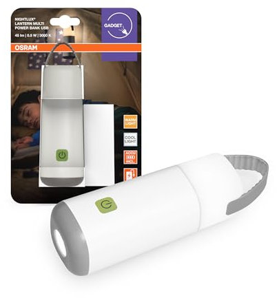 OSRAM Veilleuse LED mobile avec batterie externe, 3000-4000K, fonction lampe de poche, rechargeable par USB, IP20, pour une utilisation en intérieur