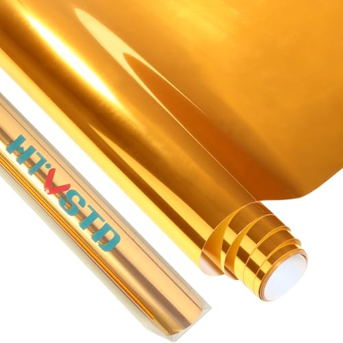 HTVSTD Metallic Gold Colour HTV Heat Transfer Vinyl 12 * 8ft Iron on Vinyl | Good quality, strong adhesion, easy cut & weed, perfect for DIY shirts, throw cushions, baseball caps and canvas tote bags.