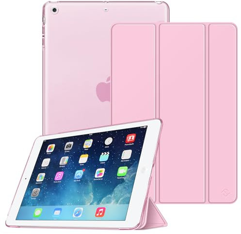 FINTIE Coque pour iPad Air 2 2014 / iPad Air 2013 9.7 Pouces - Etui de Protection Mince et Léger Housse Arrière Semi-Transparent avec Fonction Sommeil/Réveil Automatique, Rose