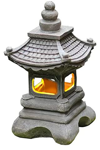 Jorzer Lámpara de jardín Japonesa de Piedra lámpara Solar Pagoda Torre Adorno Decorativo artefacto de Resina para jardín y Patio luz Solar